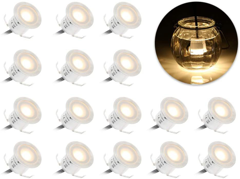 16-balenie LED vonkajších zapustených svetiel, vodotesné zemné svetlá na terasu, trávnik a nádvorie (okrúhle a štvorcové)