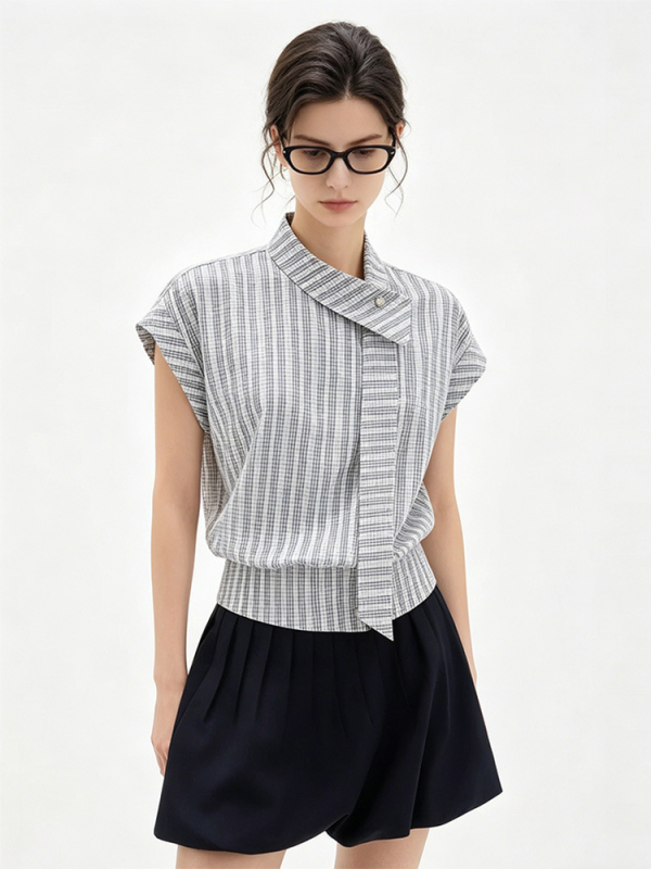 Cămașă fără mâneci pentru femei, croială neobișnuită — top casual, stil designer, vara 2026