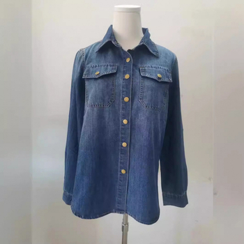 Cămașă din denim albastru pentru femei, mâneci lungi, stil retró inspirat de Hong Kong, colecția primăvară 2026