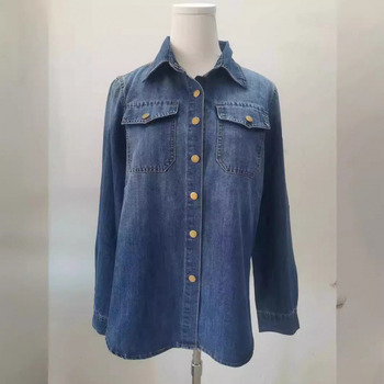 Cămașă din denim albastru pentru femei, mâneci lungi, stil retró inspirat de Hong Kong, colecția primăvară 2026