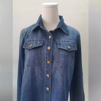 Cămașă din denim albastru pentru femei, mâneci lungi, stil retró inspirat de Hong Kong, colecția primăvară 2026