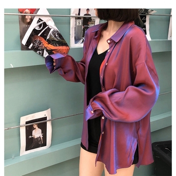 Hyuna-stílusú női ing, hongkongi stílus, plusz méret, hosszú ujjú, napsugárzás elleni védelem, acetát anyag, modell 2026