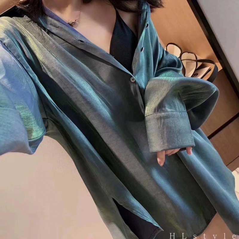 Hyuna-stílusú női ing, hongkongi stílus, plusz méret, hosszú ujjú, napsugárzás elleni védelem, acetát anyag, modell 2026