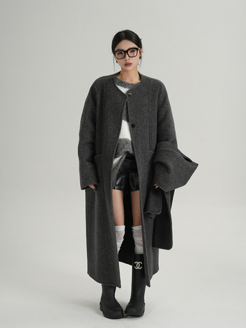 Srysame Palton lung pentru femei din Chenille – stil capă, elegant