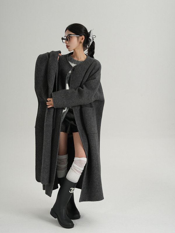 Srysame Palton lung pentru femei din Chenille – stil capă, elegant