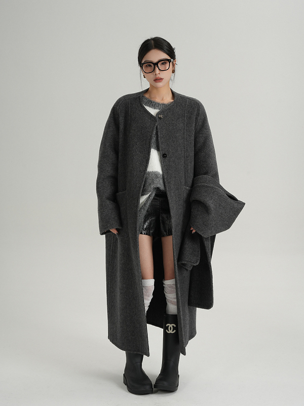 Srysame Palton lung pentru femei din Chenille – stil capă, elegant
