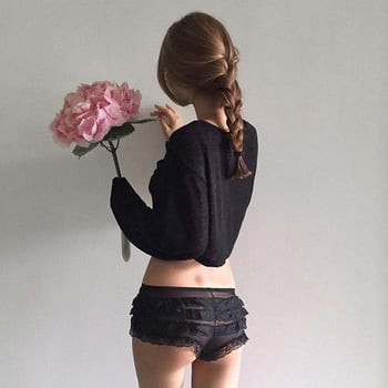 Pamutból készült crop top hosszú ujjú, laza szabás, tavasz-nyár, midriff feltáró, szexi női póló