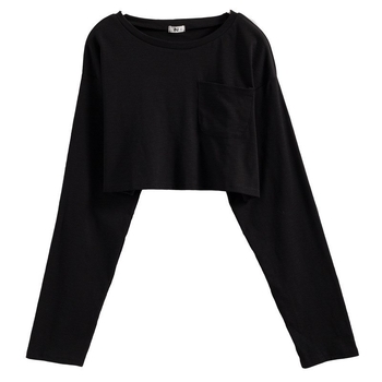 Pamutból készült crop top hosszú ujjú, laza szabás, tavasz-nyár, midriff feltáró, szexi női póló