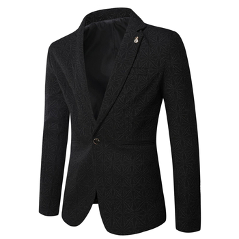 Fehér jacquard slim-fit zakó férfiaknak, koreai stílus, tavasz–ősz szezonra, egygombos, álló gallérral