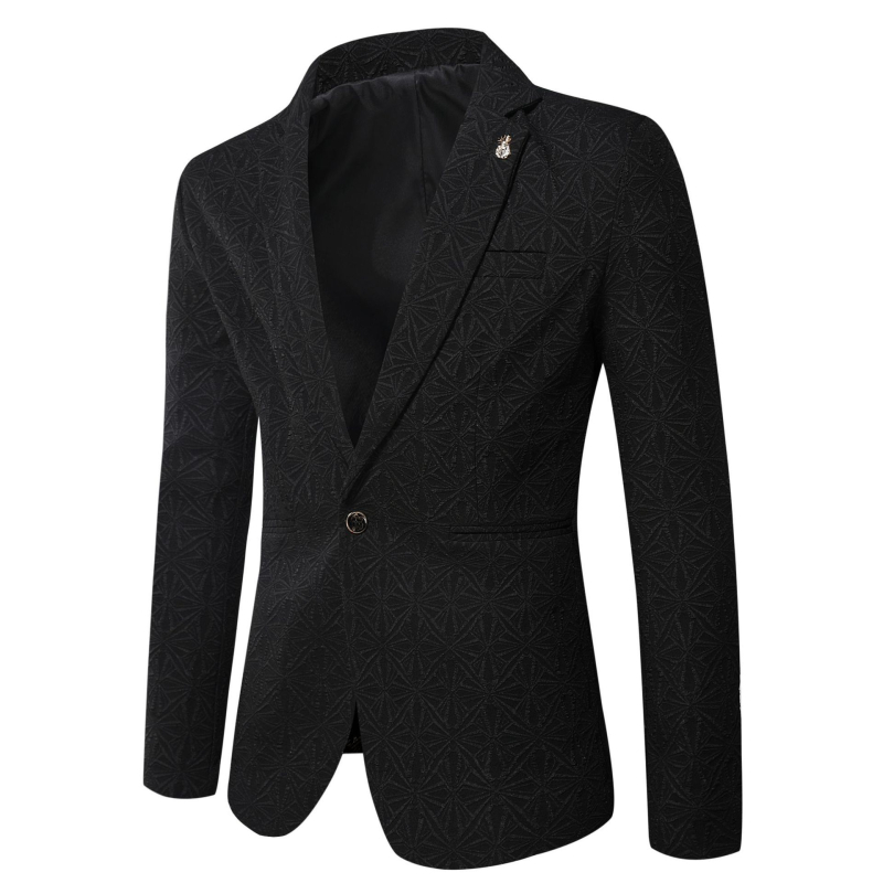 Fehér jacquard slim-fit zakó férfiaknak, koreai stílus, tavasz–ősz szezonra, egygombos, álló gallérral