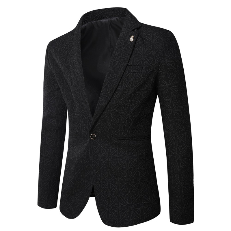 Fehér jacquard slim-fit zakó férfiaknak, koreai stílus, tavasz–ősz szezonra, egygombos, álló gallérral