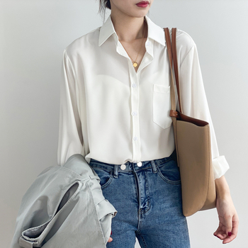 Bluza pentru femei cu mânecă lungă, culoare solidă, elegantă și versatilă, guler polo, stil coreean