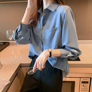 Bluza pentru femei cu mânecă lungă, culoare solidă, elegantă și versatilă, guler polo, stil coreean