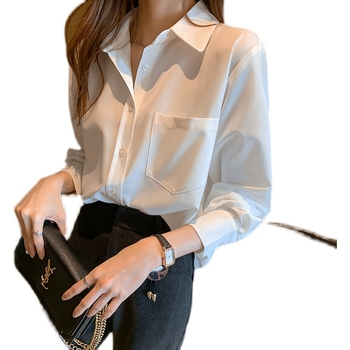 Bluza pentru femei cu mânecă lungă, culoare solidă, elegantă și versatilă, guler polo, stil coreean