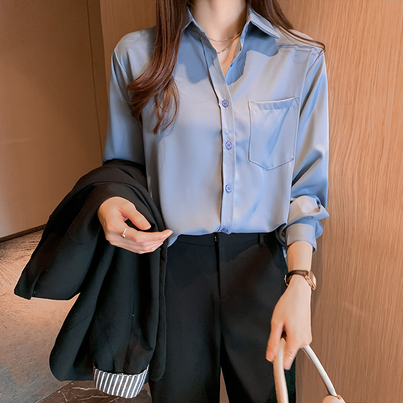 Bluza pentru femei cu mânecă lungă, culoare solidă, elegantă și versatilă, guler polo, stil coreean