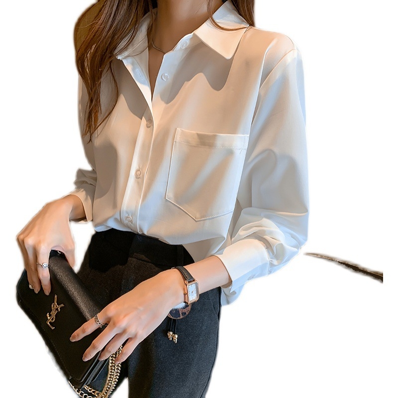 Bluza pentru femei cu mânecă lungă, culoare solidă, elegantă și versatilă, guler polo, stil coreean