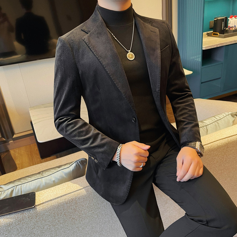 Corduroy férfi téli slim-fit zakó, egyszínű