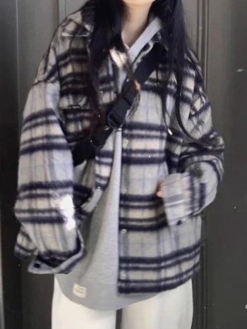 Női kockás gyapjú dzseki, őszi–téli 2024, amerikai retro street style, kiváló minőségű külső ruházat