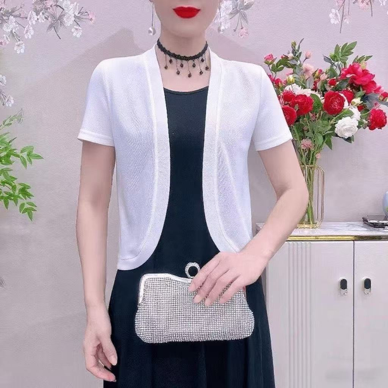 Elegáns női nyári rövid kardigán sállal, vékony ice silk rib anyagból