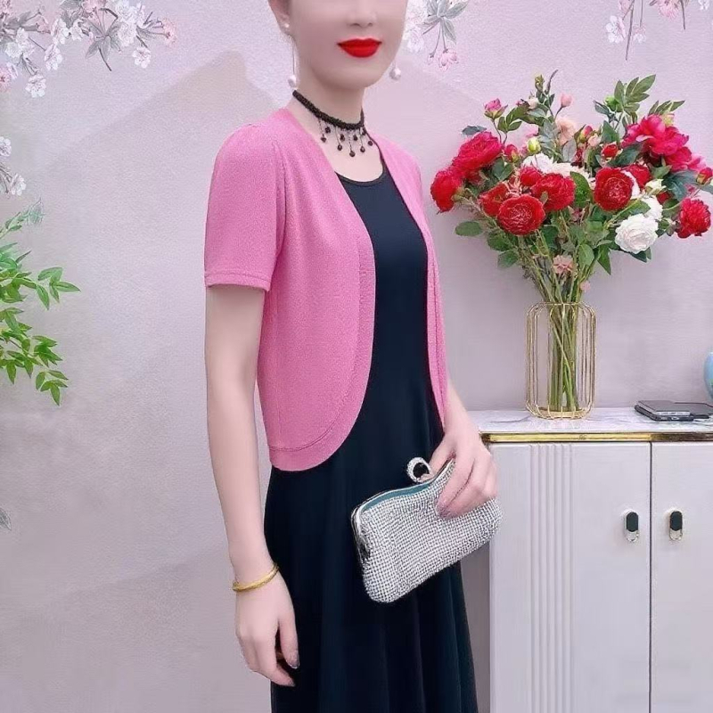 Elegáns női nyári rövid kardigán sállal, vékony ice silk rib anyagból