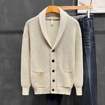 Cardigan pentru bărbați cu guler shawl, verde, stil vintage, tricot pentru ținute business casual, toamnă-iarnă