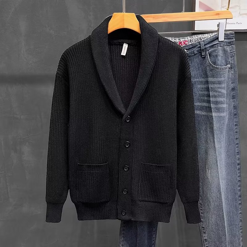 Cardigan pentru bărbați cu guler shawl, verde, stil vintage, tricot pentru ținute business casual, toamnă-iarnă