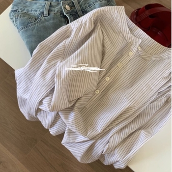 Kék csíkos női ing, tavasz–ősz 2025, francia tervezés, karcsú szabás, butik dizájn