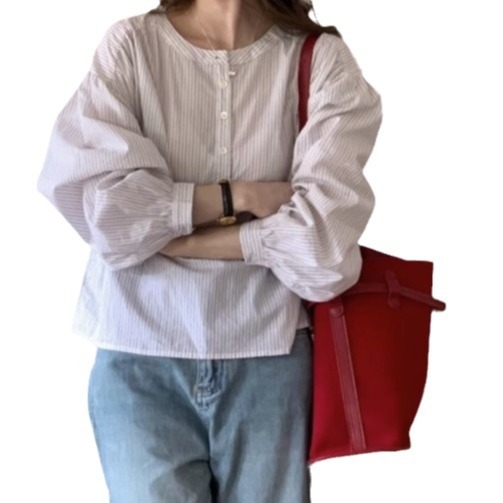 Kék csíkos női ing, tavasz–ősz 2025, francia tervezés, karcsú szabás, butik dizájn