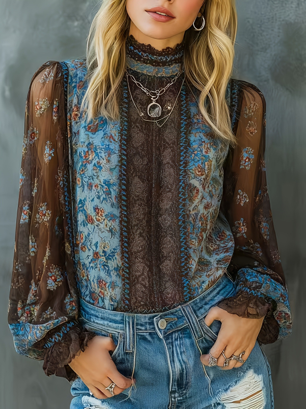 Női retro lámpaujjú hosszú ujjú blúz, nyári elegáns top
