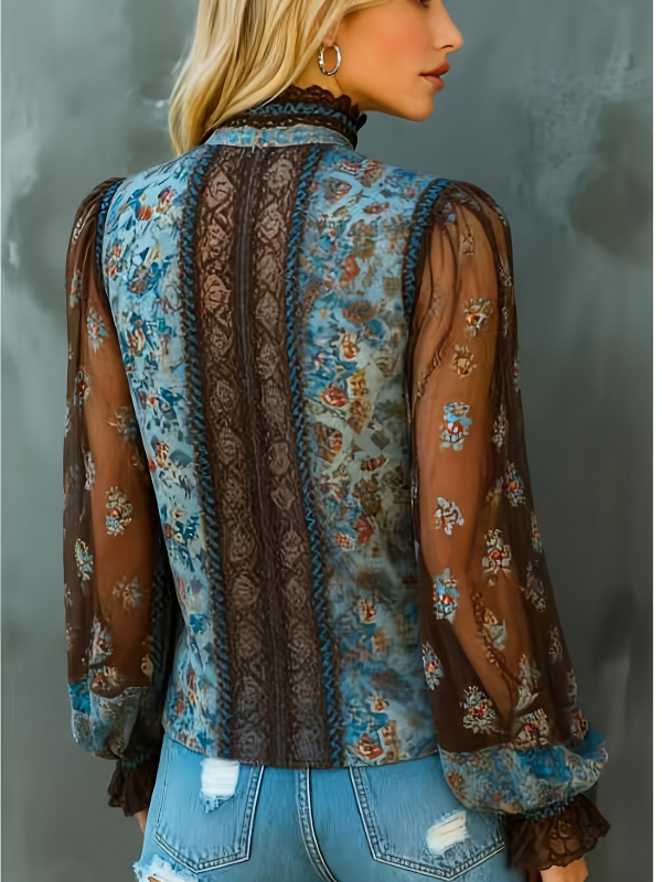 Női retro lámpaujjú hosszú ujjú blúz, nyári elegáns top