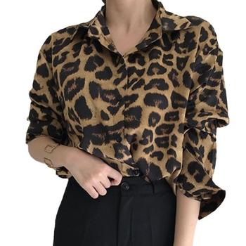 2026-os új Koreai chic retro leopardos mintás laza hosszú ujjú ing