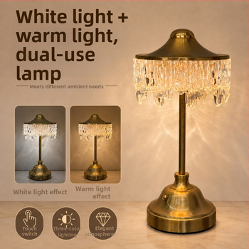 Nabíjateľná stolová lampa vo francúzskom štýle s akrylovým a mosadzným dizajnom kvapiek vody do jedálne a spálne, dekoratívna lampa pre ambientné použitie