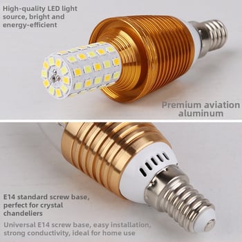 LED крушка с форма на свещ и база E14, жълта топла светлина, кристална полилей лампа, енергоспестяваща малка лампа