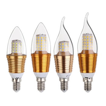 LED крушка с форма на свещ и база E14, жълта топла светлина, кристална полилей лампа, енергоспестяваща малка лампа