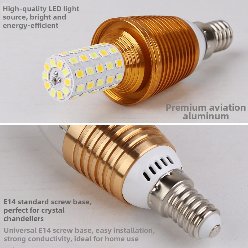 LED крушка с форма на свещ и база E14, жълта топла светлина, кристална полилей лампа, енергоспестяваща малка лампа