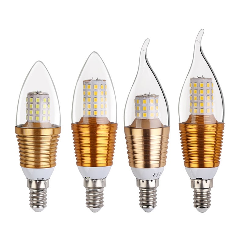 LED крушка с форма на свещ и база E14, жълта топла светлина, кристална полилей лампа, енергоспестяваща малка лампа