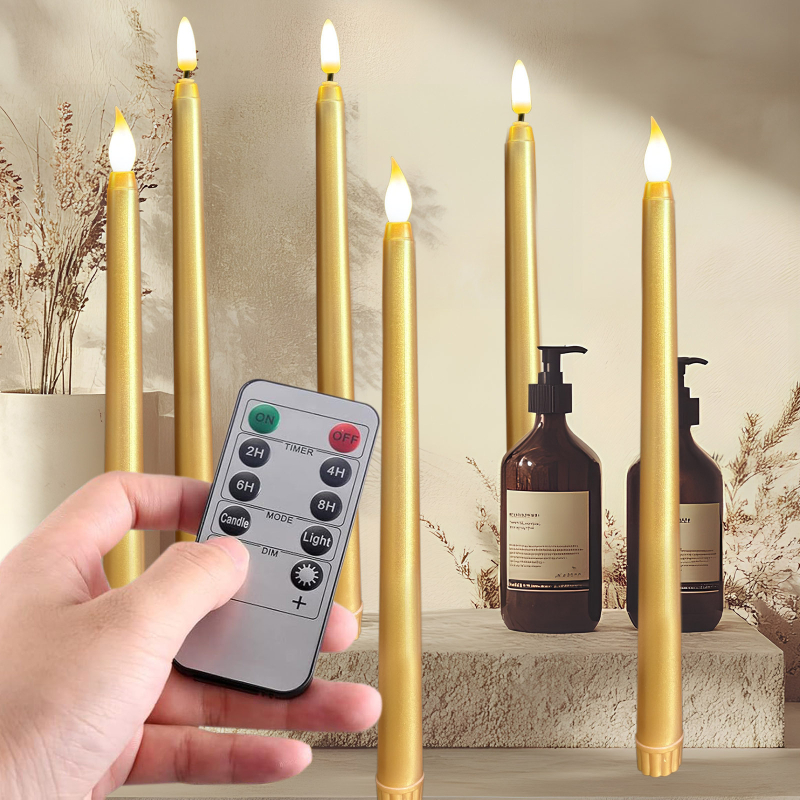 Zlatá LED sviečka s diaľkovým ovládaním, nabíjateľná svadobná dekorácia na stôl, realistický plameň, lampa s romantickou atmosférou