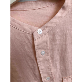 Női pamut-len anyagú ing apricot pink színben, kis álló gallér, bő szabás, Koreai design, nyár 2025
