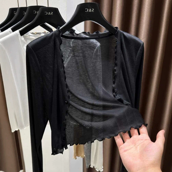 Női könnyű napvédő kardigán V-nyakkal, rövid szabás, nyári külső ruházat viselhető camisole ruhával