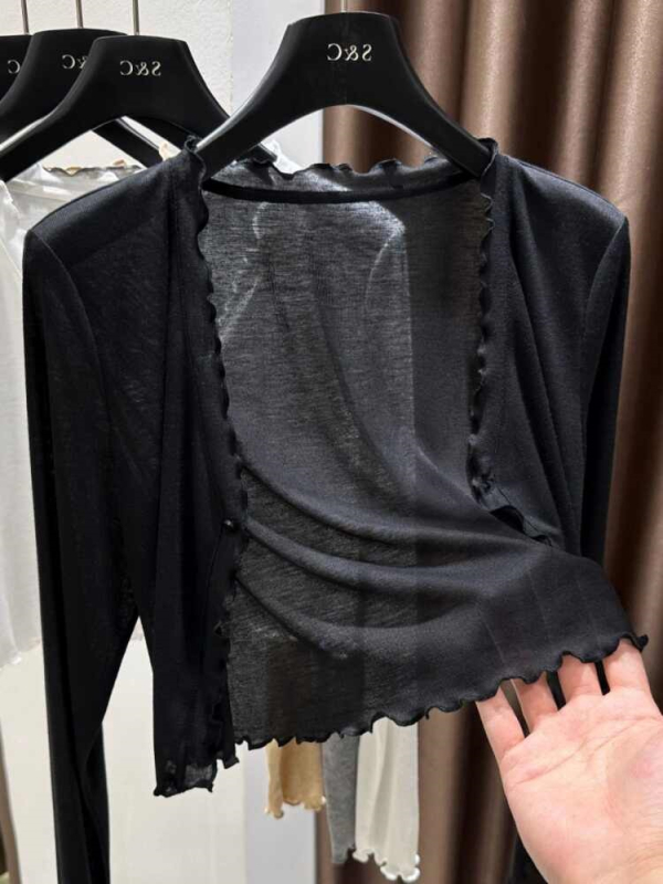 Női könnyű napvédő kardigán V-nyakkal, rövid szabás, nyári külső ruházat viselhető camisole ruhával