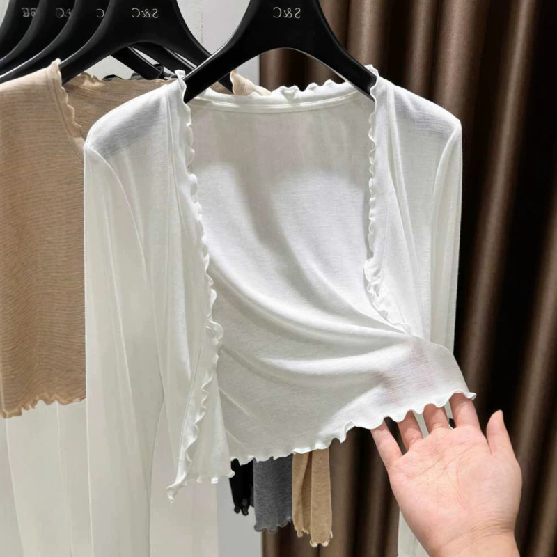 Női könnyű napvédő kardigán V-nyakkal, rövid szabás, nyári külső ruházat viselhető camisole ruhával
