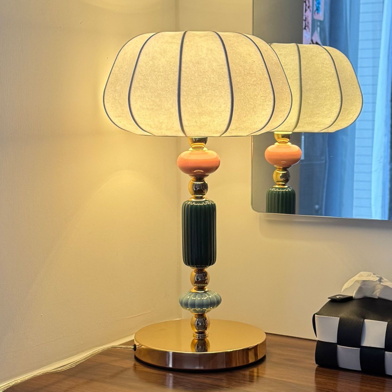 Stojaca lampa vo francúzskom štýle s látkovým tienidlom, retro osvetlenie Wabi-Sabi do obývačky a spálne
