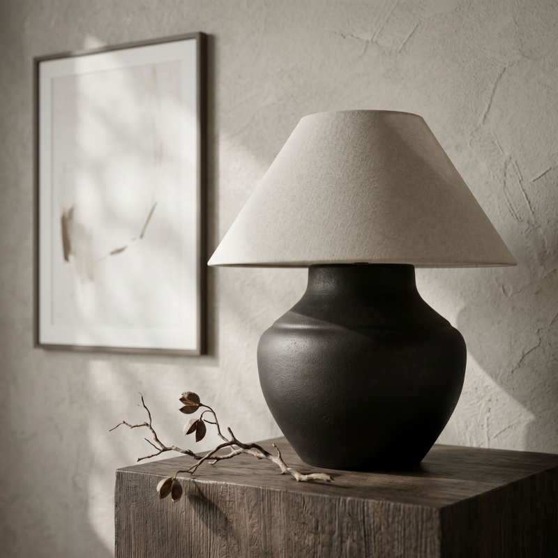 Stolová lampa z keramickej nádoby Wabi-Sabi, luxusná nočná lampa inšpirovaná zenovým štýlom do spálne, retro dekorácia obývačky