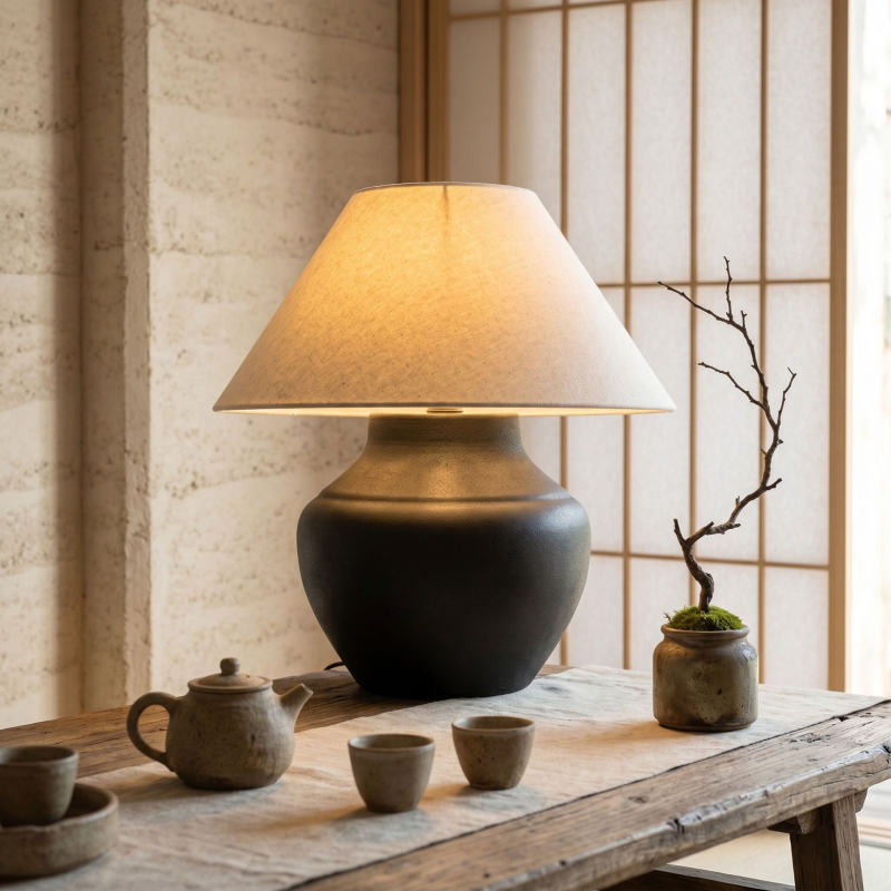 Stolová lampa z keramickej nádoby Wabi-Sabi, luxusná nočná lampa inšpirovaná zenovým štýlom do spálne, retro dekorácia obývačky