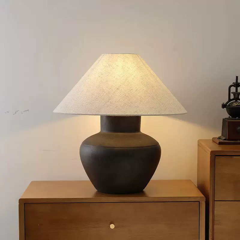 Stolová lampa z keramickej nádoby Wabi-Sabi, luxusná nočná lampa inšpirovaná zenovým štýlom do spálne, retro dekorácia obývačky
