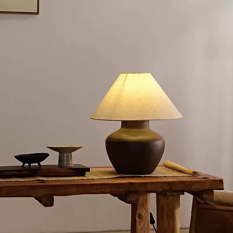 Stolová lampa z keramickej nádoby Wabi-Sabi, luxusná nočná lampa inšpirovaná zenovým štýlom do spálne, retro dekorácia obývačky