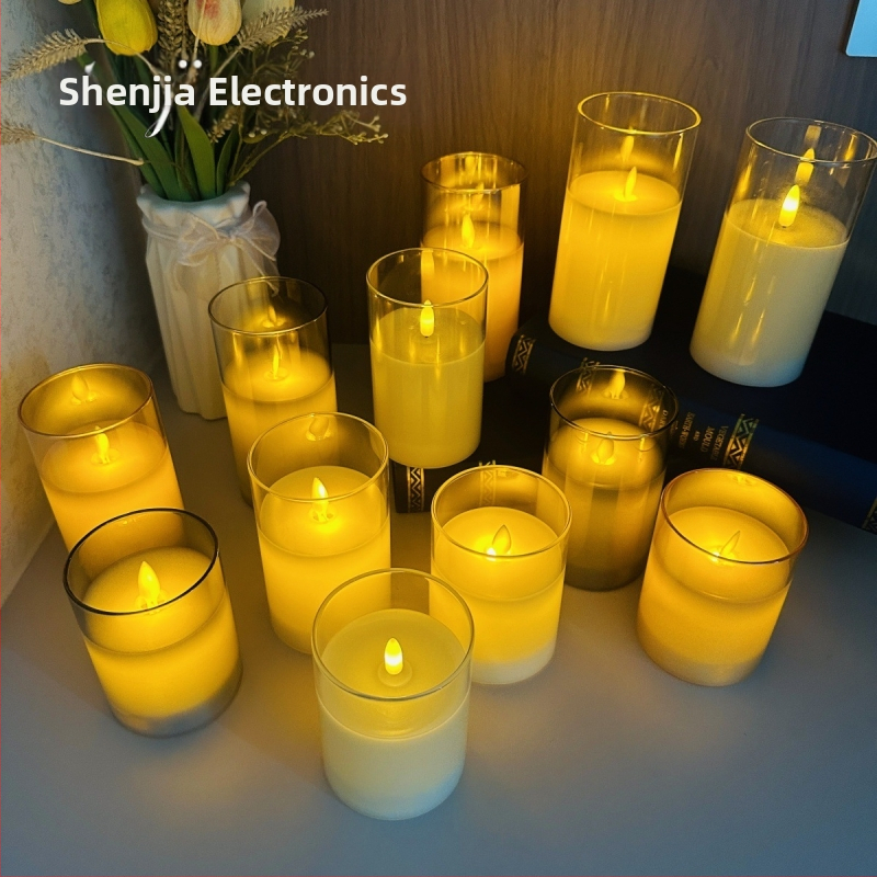 LED sviečka v sklenenom pohári, plameňová hlava na batérie, stolová rekvizita pre hry s vraždou a záhadami, vianočná dekorácia.