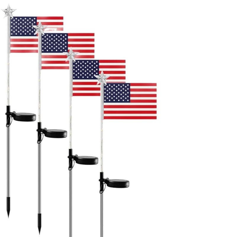 Napelemes dekoratív lámpa amerikai zászlóval, kerti talajba szúrható lámpa – kültéri használatra