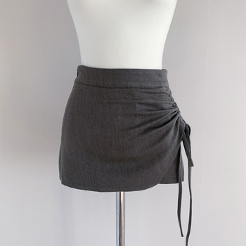 Koreai Dongdaemun őszi-téli új stílus, egyszínű, egyszerű drawstring derék, A-vonalú rövid szoknya, női modell, sokoldalú