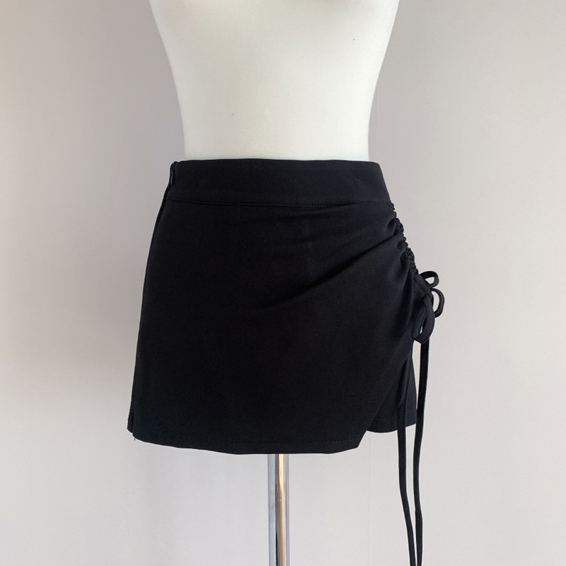 Koreai Dongdaemun őszi-téli új stílus, egyszínű, egyszerű drawstring derék, A-vonalú rövid szoknya, női modell, sokoldalú
